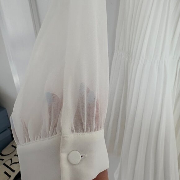 Self-Portrait Crepe Mini Dress White Ruffled Bib Bow Detail Pleated Sz 6 - Picture 4 of 9